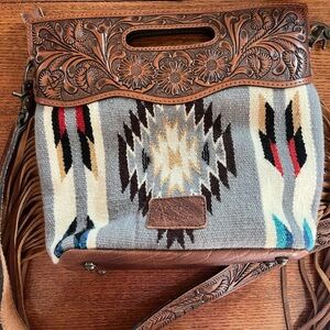 American Darling Brown and Cream Crossbody Bag with Tooled Leather